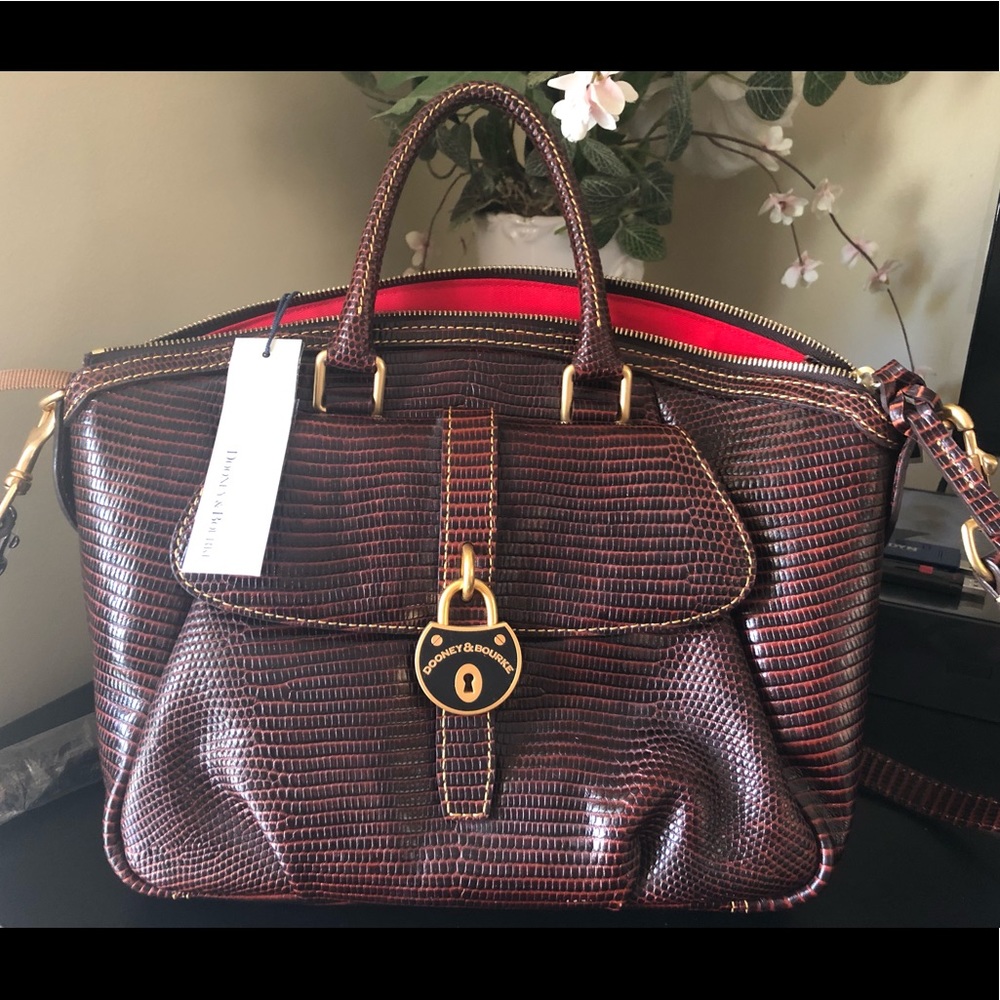 Dooney & Bourke Lizard Handbag Leather Brown Satch